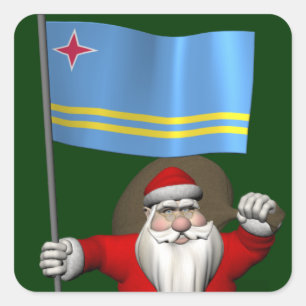 Santa Claus With Ensign Of Aruba Square Sticker