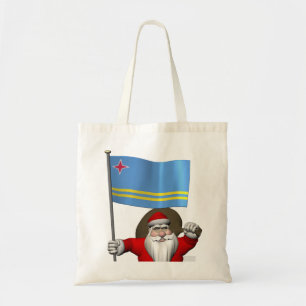 Santa Claus With Ensign Of Aruba Tote Bag