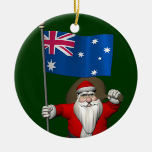 Santa Claus With Ensign Of Australia Ceramic Ornament