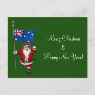 Santa Claus With Ensign Of Australia Holiday Postcard