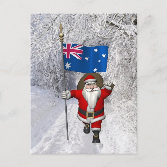 Santa Claus With Ensign Of Australia Holiday Postcard (Front)