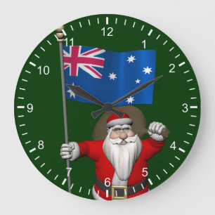 Santa Claus With Ensign Of Australia Large Clock