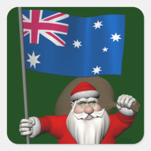 Santa Claus With Ensign Of Australia Square Sticker