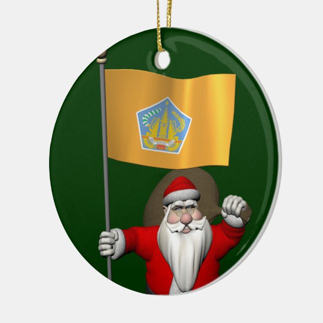 Santa Claus With Ensign Of Bali Ceramic Ornament (Left)