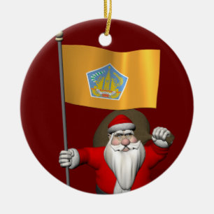 Santa Claus With Ensign Of Bali Ceramic Ornament