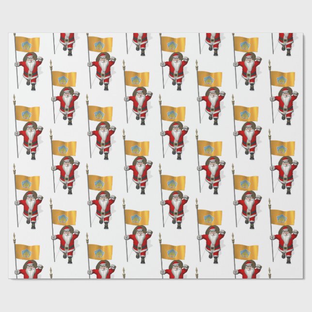 Santa Claus With Ensign Of Bali Wrapping Paper (Flat)