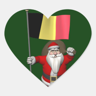 Santa Claus With Ensign Of Belgium Heart Sticker