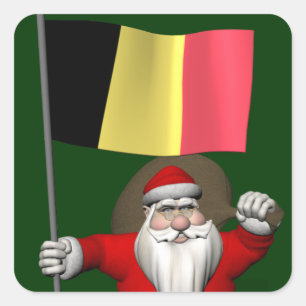 Santa Claus With Ensign Of Belgium Square Sticker