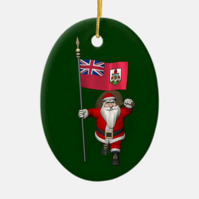 Santa Claus With Ensign Of Bermuda Ceramic Tree Decoration (Front)