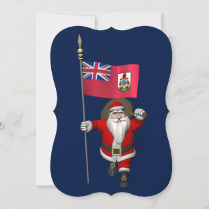 Santa Claus With Ensign Of Bermuda Holiday Card