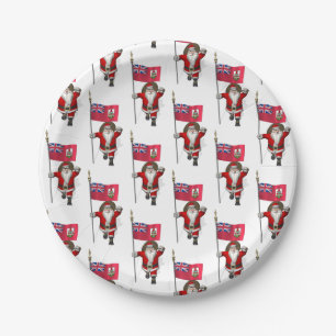 Santa Claus With Ensign Of Bermuda Paper Plate