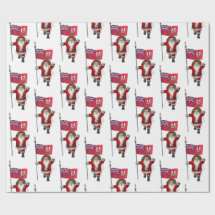 Santa Claus With Ensign Of Bermuda Wrapping Paper