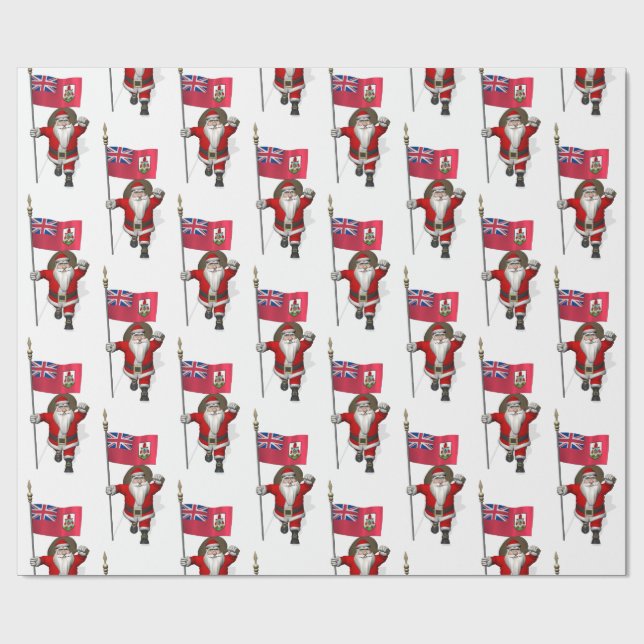 Santa Claus With Ensign Of Bermuda Wrapping Paper (Flat)