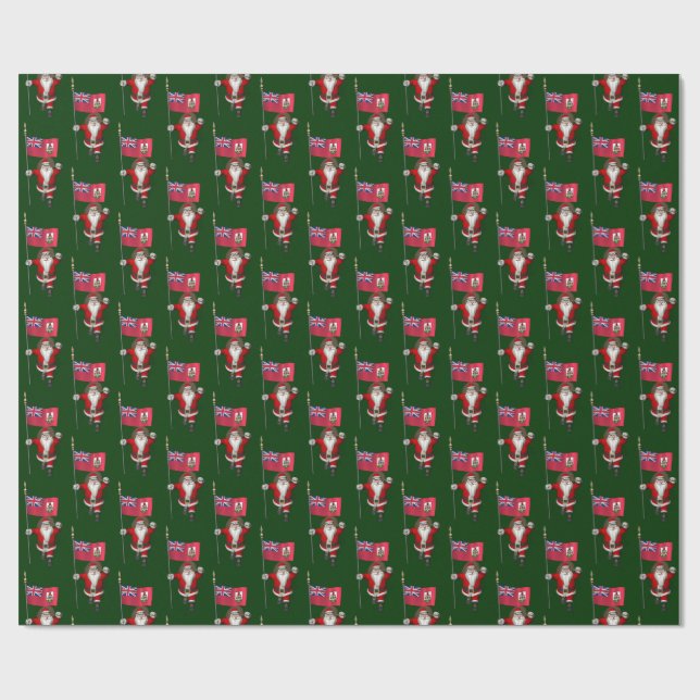 Santa Claus With Ensign Of Bermuda Wrapping Paper (Flat)