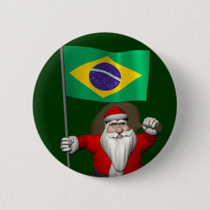Santa Claus With Ensign Of Brazil 6 Cm Round Badge
