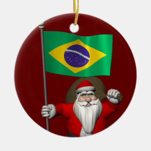 Santa Claus With Ensign Of Brazil Ceramic Ornament