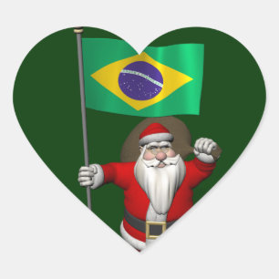 Santa Claus With Ensign Of Brazil Heart Sticker