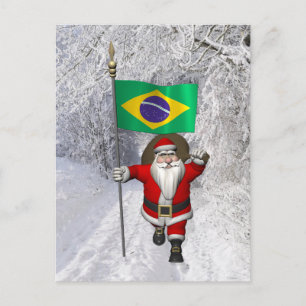 Santa Claus With Ensign Of Brazil Holiday Postcard