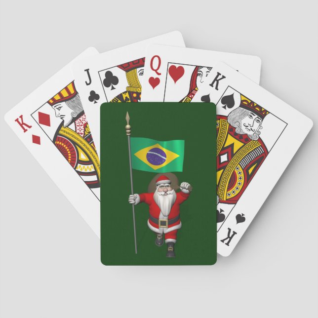 Santa Claus With Ensign Of Brazil Playing Cards (Back)