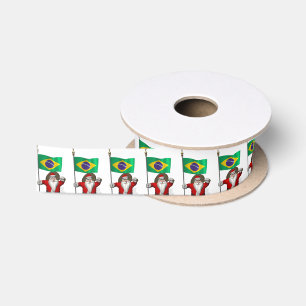 Santa Claus With Ensign Of Brazil Satin Ribbon