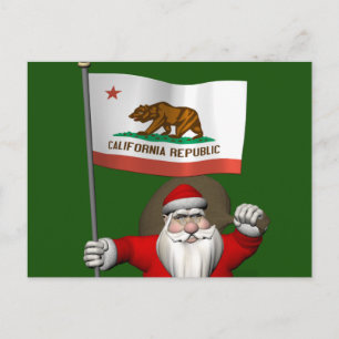 Santa Claus With Ensign Of California Holiday Postcard