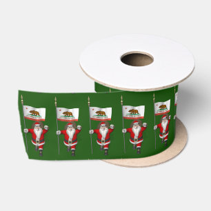 Santa Claus With Ensign Of California Satin Ribbon