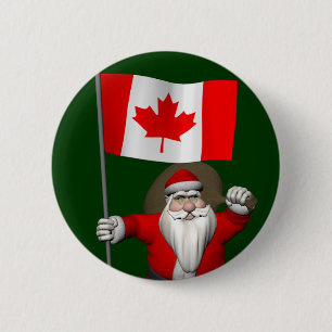 Santa Claus With Ensign Of Canada 6 Cm Round Badge
