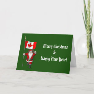 Santa Claus With Ensign Of Canada Holiday Card