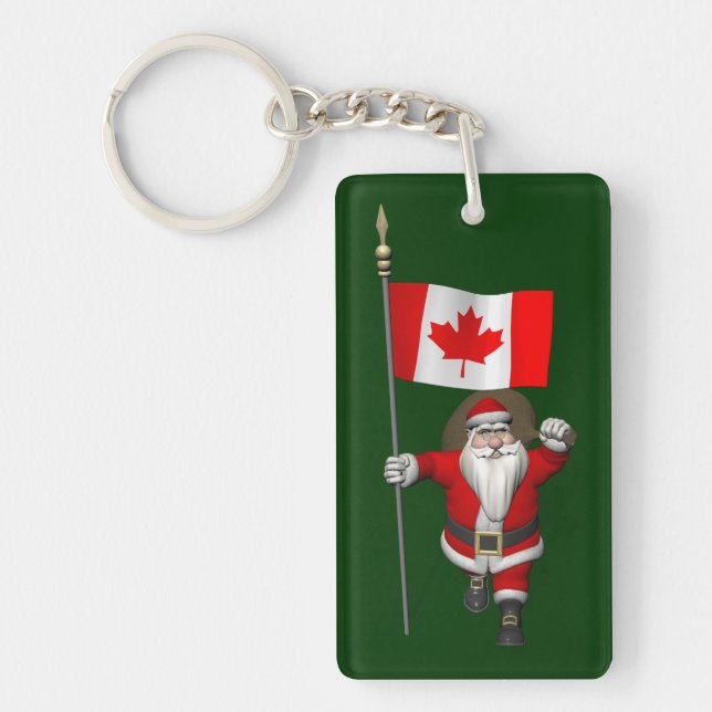 Santa Claus With Ensign Of Canada Key Ring (Front)