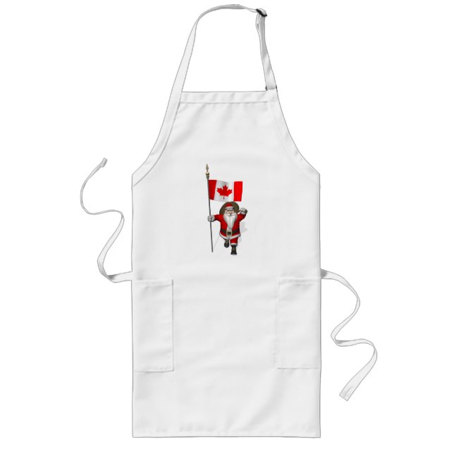 Santa Claus With Ensign Of Canada Long Apron (Front)