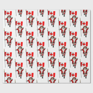 Santa Claus With Ensign Of Canada Wrapping Paper