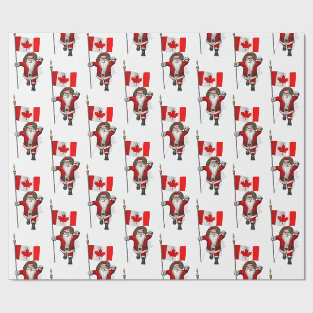 Santa Claus With Ensign Of Canada Wrapping Paper (Flat)