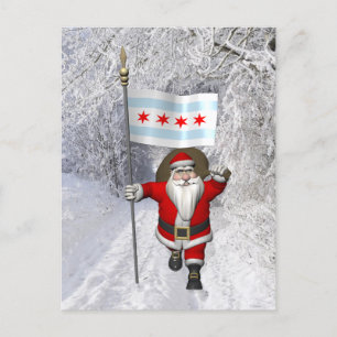 Santa Claus With Ensign Of Chicago Holiday Postcard