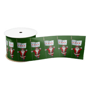 Santa Claus With Ensign Of Chicago IL Satin Ribbon