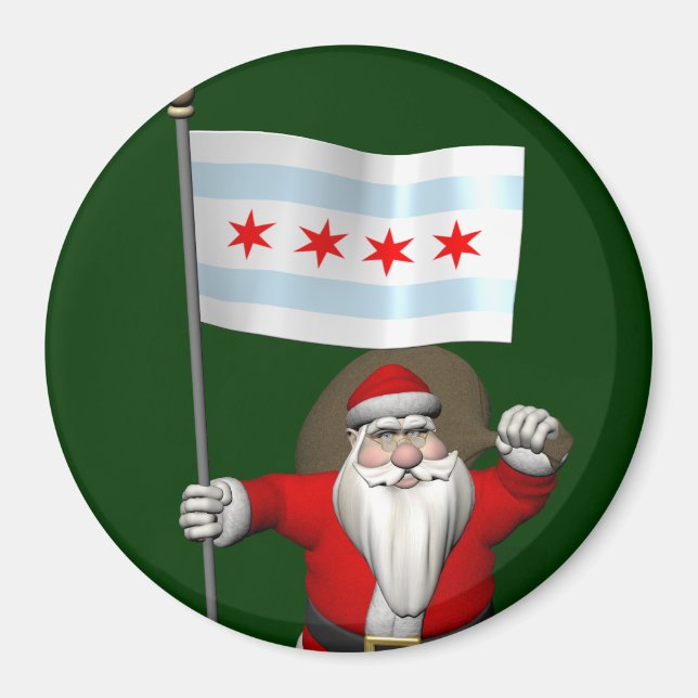 Santa Claus With Ensign Of Chicago Magnet (Front)
