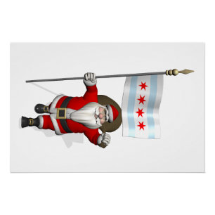 Santa Claus With Ensign Of Chicago Poster