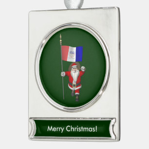 Santa Claus With Ensign Of Cleveland Ohio Silver Plated Banner Ornament