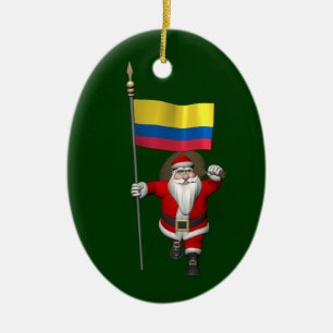 Santa Claus With Ensign Of Colombia Ceramic Ornament