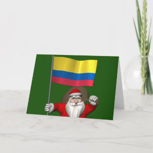 Santa Claus With Ensign Of Colombia Holiday Card
