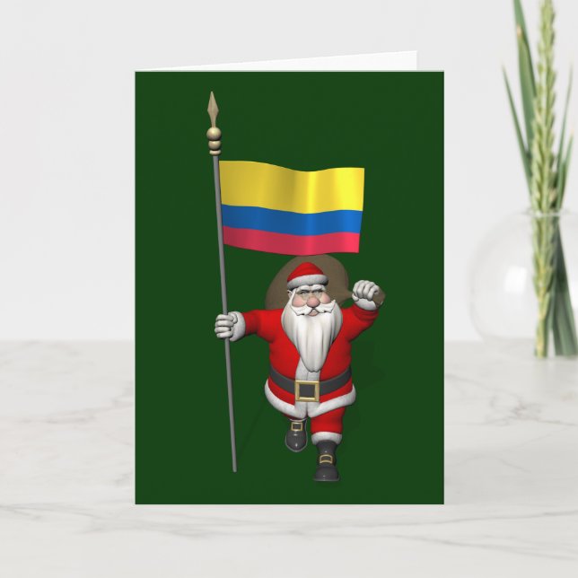 Santa Claus With Ensign Of Colombia Holiday Card (Front)