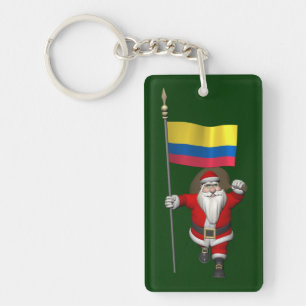 Santa Claus With Ensign Of Colombia Key Ring