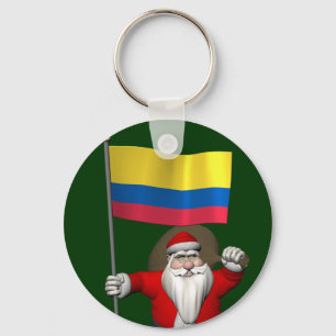 Santa Claus With Ensign Of Colombia Key Ring