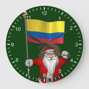 Santa Claus With Ensign Of Colombia Large Clock