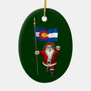 Santa Claus With Ensign Of Colorado Ceramic Ornament