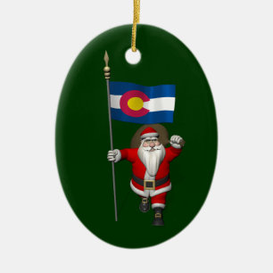 Santa Claus With Ensign Of Colorado Ceramic Tree Decoration