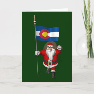 Santa Claus With Ensign Of Colorado Holiday Card