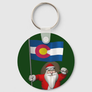 Santa Claus With Ensign Of Colorado Key Ring