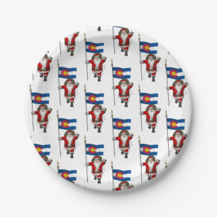 Santa Claus With Ensign Of Colorado Paper Plate