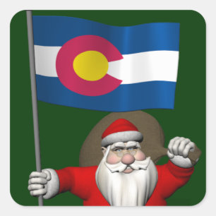 Santa Claus With Ensign Of Colorado Square Sticker