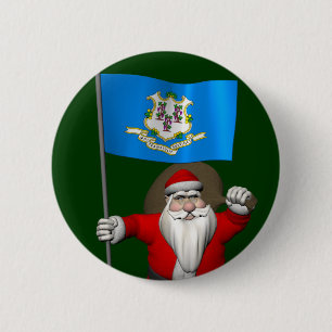 Santa Claus With Ensign Of Connecticut 6 Cm Round Badge